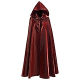 WXFASHION Haube umhang Cosplay Satin rot mittelalterlich haphalloween Party Cosplay Frauen Mann Erwachsene Lange heroische Witchcraft Wicca robig (Color : Burgundy, Size : One Size)