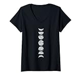 Damen Mond Mondzyklus Mondphasen T-Shirt mit V