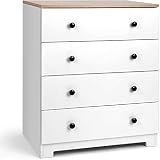  Kommode mit 4 Schubladen, 80x64x41.5cm, Sideboard Schubladenkommode Schrank in Mattes Design, Nachttisch aus Holz, Weiß