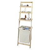 SoBuy FRG160-N Leiterregal Badezimmer-Regal mit abnehmbarem Wäschekorb und 3-Fächern zur Ablage BHT ca.: 42x152x35