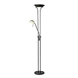 LED Stehlampe Dimmbar Deckenfluter mit Leselampe LED Floor Lamp Uplight Flexibler Leselampe 2 Flammig｜3000K (warmweiß), 8/3W, 640/200L, 30000 Stunden, IP20, 180cm (Sand Schwarz) [Energieklasse A++]