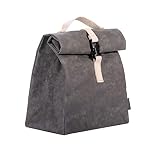 Kontor28 - Lunchbag Tasty, nachhaltige Lunch Tasche, Bag für Mittagessen Büro Picknick. Mit Verschluß. Material papyr® = strapazierfähig waschbar veganes Leder. Handgefertigt in Bayern, anthrazit g