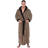 Eternali Schalkragen Lang Coral Fleece Herren Bademantel Weihnachten Geschenk Plüsch Warm mit Kapuze Morgenmantel Zweifarbig Herren Saunamantel Fleece Bath Robe Geschenk für Männer Pap