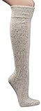 krautwear Herren Trachtenstrümpfe Trachten Kniestrumpf Zopfmuster Extralanger Schaft zum Umschlagen mit Wolle und Hochwertigem, Beige, 43-46