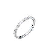 Silber-Ring 925 Verlobungsringe Silber von AMOONIC mit Zirkonia Damen-Ring Memory-Ring Vorsteckring Stein Ehering Trauring dünn Memoire schlicht schmal (wie Diamant Weißgold) FF589SS925ZIF