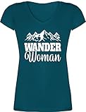 Sport Wandern Football & Co. - Wander Woman - weiß - M - Türkis - wandershirts Damen - XO1525 - Damen T-Shirt mit V