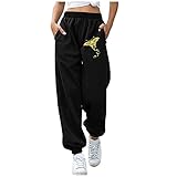 Jogger Damen-Hose, Mädchen mit Leggings, Skinny-Hose, Militärhose, warme elastische Taille, mit einfarbigem Druck, Herbst, Winter, (#002) Gold, L
