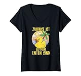 Damen Zuhause Ist Wo Meine Enten Sind - Bauern - Quietscheente T-Shirt mit V