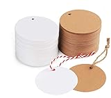200stk. Kraftpapier Rund Anhänger Etiketten Stern Geschenkanhänger und Jute Schnur 20M für Hochzeit Geschenke zum Basteln (Rund Kraftpapier Anhänger)