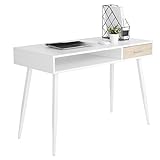 WOLTU® Schreibtisch TS39ws Computertisch Bürotisch Arbeitstisch PC Laptop Tisch, in Melamin, mit 1 Schubladen und 1 offenen Fach, Gestell aus Stahl, 110x50x75cm(BxTxH), Holz, Weiß