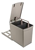 Sanitop-Wingenroth Ausziehbarer Mülleimer Küche | 2 x 7,5 l Einbaumülleimer | 2-fach Trennsystem | 15 Liter Abfallsystem | Abfallsammler | Deckelheber | Bodenmontage | Kunststoff Grau | 28014 3