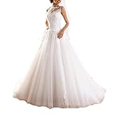 yhfshop Abendkleider Elegant,Neues Brautkleid aus Spitze mit Schwanz,White,34,Ballkleid Brautjungfernkleider Festk