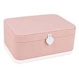 JJZXT Wooden Jewelry Box Organizer, große verspiegelte Schmuck Aufbewahrungsbox mit Schlüssel - Mikrofaser Ledertasche for Frauen Mädchen, (Color : Pink)