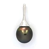 Rhodiniertes Sterling Silber Anhänger und 1 Tahitian Pearl Halbedelstein B 12,5 mm – Tahitian Pearl mit Zertifikat von Qualität und Authentizität – Contractual F