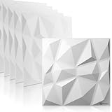 WANEELL - 3D Wandpaneele Diamond Design - 12x 50cm x 50cm Wandplatten ( 3qm ) - Hochwertige PVC Paneele ideal für die Gaming Wand - Auch als Deckenpaneele verwendbar (Weiß)