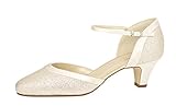 Rainbow Club Brautschuhe Ester - Pumps Riemchen Ivory Satin mit Glitzer - Gr 39 EU 6 U