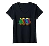 Damen Plaid Weihnachtsbäume Vintage Holiday Muster für Männer Frauen T-Shirt mit V