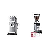 De'Longhi Dedica Style EC 685.M Espresso Siebträgermaschine, Espressomaschine mit Professioneller Milchschaumdüse, nur 15 cm breit, 1 Liter Wassertank, silber & Graef Kaffeemühle CM 800