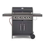 Tower, Black T978502 Stealth 4000 Vier Porzellan Gasgrill mit Seitenbrenner, Präzisionsthermometer und Schränk