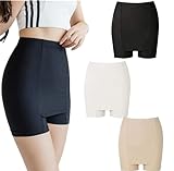 2/3Pcs Double-layer Front Crotch Ice Silk Safety Shorts,Seamless Anti-slip Boxer Shorts,Women's Slip Shorts for Under Dresses,Summer No Trace Safety Pants for Matching Skirts Dresses (XL, Black+Beige)