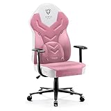 Diablo X-Gamer 2.0 Gaming Stuhl Bürostuhl Stoffbezug Ergonomisches Design Lendenwirbelkissen Softpadauflage (Rosa-Weiß)
