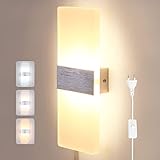 Glighone 12W Wandleuchten Innen LED 3 Farbtemperatur Dimmbar Wandlampe mit Zuleitung und Schalter Warmweiß/Kaltweiß/Neutralweiß Modern Wandbeleuchtung für Wohnzimmer Schlafzimmer Treppen usw, Silb