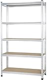 Amazon Basics - Schwerlast-Standregal mit 1.800kg Tragkraft (360kg pro Boden), Doppel-Stangen, eloxiertes Aluminium, Spanplatten, 121 x 45 x 182