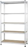 Amazon Basics - Schwerlast-Standregal mit 1.800kg Tragkraft (360kg pro Boden), durchgehende Stangen, eloxiertes Aluminium, Spanplatten, 121 x 45 x 182