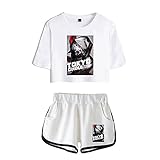 Summer Lady Girl Sexy T-Shirt Shorts Set, Modische Tokyo Ghoul Anime T-Shirt Schwarze Shorts Set, Cosplay