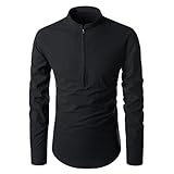 KBUY Herren Baumwolle Leinenhemd 1/4 Zip Herbst Winter Hemd Langarm Regular Fit Freizeithemd Shirts Hemd Herren Langarm Henley Sommerhemd Herren Freizeithemd Leinenhemd Regular Fit Men S