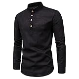 QWERD Herren Leinenhemd Langarm Modern Baumwolle Slim Fit Hemd Business Freizeit Urlaub Strand Henley Shirt Herren Baumwolle Leinenhemd Herbst Winter Stehkragen Hemd Langarm Freizeithemd Shirt S-4XL