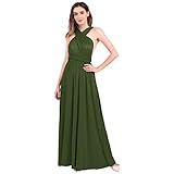 Damen Multiway Langes Abendkleid Hochzeit Brautjungfernkleid Bodenlang Party Cocktailkleid Cabrio Wickelkleid V-Ausschnitt Festkleid Rückenfrei Neckholder Maxikleid Sommer Strandkleid Dunkelgrün M