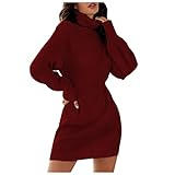 Sonojie Damen Langarm Oversize Grobstrick Pulloverkleid mit Rollkragen, Elegant Warme Rollkragen Pullover Strickpullover Einfarbig Strickkleid Grobstrick Weich Kaschmir Pulloverkleid Wickelk