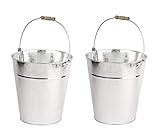 BigDean 2X Zinkeimer mit Holzgriff & Henkel 10 Liter - Deko-Eimer, Blumentopf, Wassereimer, Eiskübel - Stahlblech-Eimer verzink