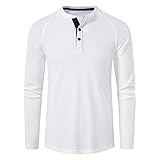 Herren Frühling Herbst Sport Langarm Poloshirts Warme Waffelstrickmuster Shirts Knopfdekoration Einfarbig Rundhals T-Shirt Leichter Übergang Langarm Bottoming Henry Top C