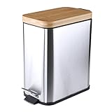 JSBAN Schritt Mülleimer Müll Müll Mülleimer mit Bambus Deckel Abfallbehälter Organizer Badezimmer Küche Büro Dekor (Color : Silver)