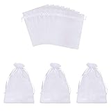 PandaHall 100 Stück Organza Geschenktüten Kordelzugbeutel Schmuckbevorzugungsbeutel Rechteck-Bonbontasche Ziehbare Beutel für Partyhochzeit Weihnachtsgeburtstagsgeschenke 23x17cm (Weiß)