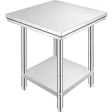 BuoQua 60x60 cm Edelstahltisch Gastro Edelstahl Arbeitstisch Silber Lebensmittel Zubereitungstisch Gewerbliche Arbeitstisch für Küche Bar Restaurant Mit Aufkantung