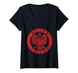 Damen Polska Polish Eagle Vintage Distressed Poland Wappen T-Shirt mit V