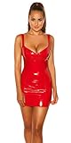 Koucla Kleid Wetlook Lederlook Lack Optik Minikleid Gogo (Rot, L)