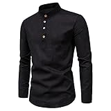 BIBOKAOKE Herren Langarmhemd 4 Knöpfe Einfarbig Langarmshirt Regular Fit Stehkragen Freizeithemd Longsleeve Langärmeliges Basic Business ArbeitsHemd Sweatshirt Sportbekleidung Long