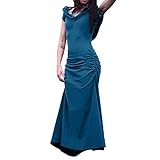 Zilosconcy Damen Kleider Sommer Europäische und amerikanische mittelalterliche Renaissance V-Ausschnitt Kurzarm Skinny Slim Plissee langCock