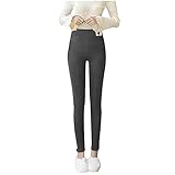 CEFGR Winter Leggings Damen Gefüttert Thermo Leggings Damen Hohe Taille Lange Dick Warm Velvet Pant Strumpfhose (001#Grau, XXL)