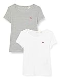 Levi's Damen 2Pack Tee T-Shirt, Mehrfarbig (2 Pack White +/Smokestack Htr 0005), X-Small (Herstellergröße: XS)