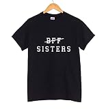MIALIFEX BFF Sisters Letters Print Women Tshirts Cotton Casual Funny T Shirt for Lady Top Tee Hipster Schwarz Gr. XXL, Schw