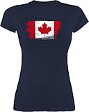 Länder Fahnen und Flaggen - Kanada Vintage - L - Navy Blau - Canada Tshirt - L191 - Tailliertes Tshirt für Damen und Frauen T-S