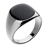 Ringe Siegelring Mit Onyx Stein Schwarz Silber Massiv Quadratisch Eckig Poliert GläNzend | MäNner-Schmuck Vintage Real Schwarz Stein Rings Frauen Ringe Zirkonia Schmuck