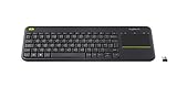 Logitech K400 Plus Kabellose TV-Tastatur mit Touchpad, 2.4 GHz Verbindung via Unifying USB-Empfänger, Programmierbare Multimedia-Tasten, Windows/Android/ChromeOS, Schweizer QWERTZ-Layout - schw