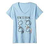 Damen Zeichnung Einhorn Pastell Anleitung zum Zeichnen lernen T-Shirt mit V
