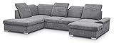 mokebo® Wohnlandschaft aus Webstoff 'Die Ansässige' mit Schlaffunktion, als gemütliches Ecksofa, Schlafcouch, 4-Sitzer Sofa oder Schlafsofa, Weicher Strukturstoff in Grau-17 | Recamiere Link